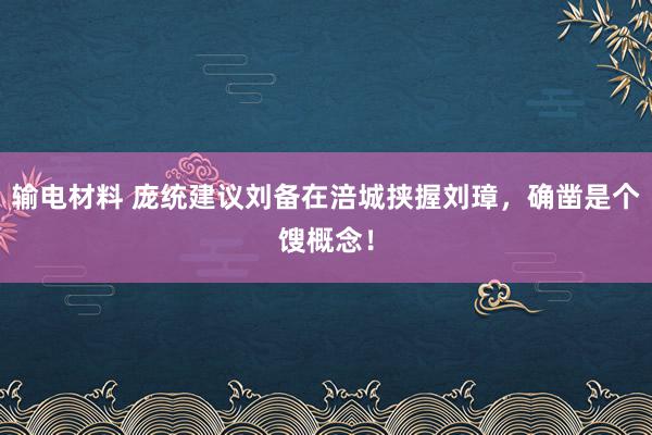 输电材料 庞统建议刘备在涪城挟握刘璋，确凿是个馊概念！